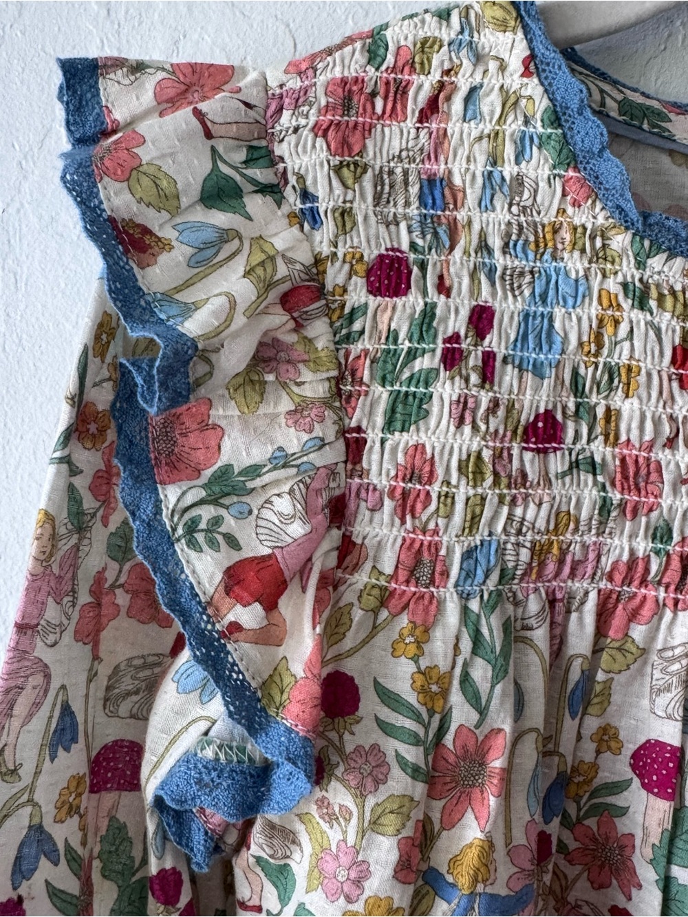 Mini Boden Cream Floral & Fairy Smocked Long-Sleeve Top - Picture 2 of 5